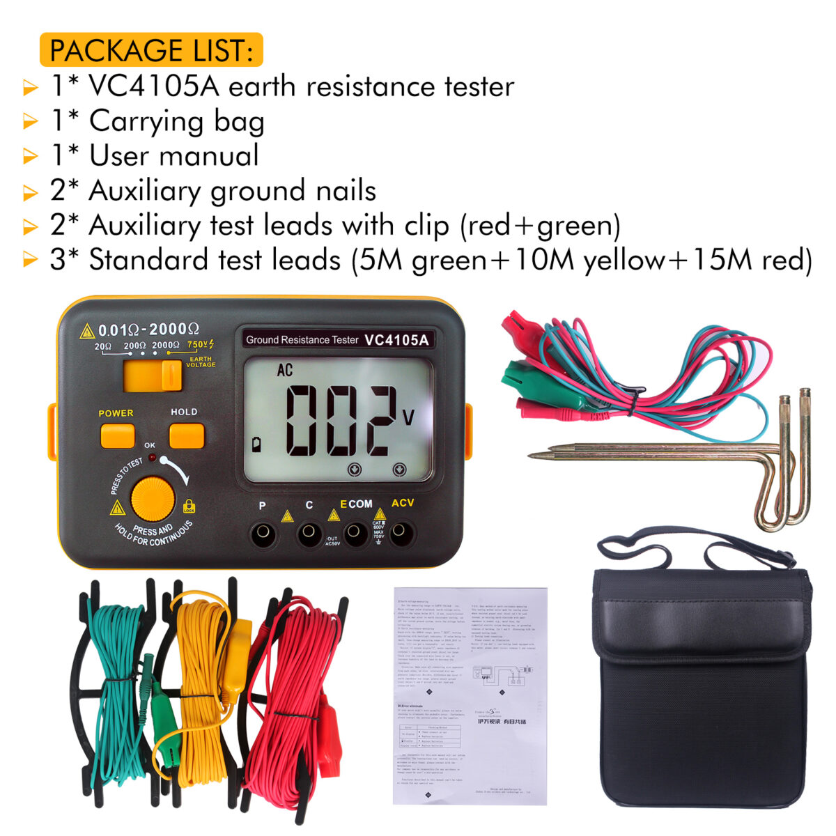 VC4105A Digital Resistance Ground Earth Tester