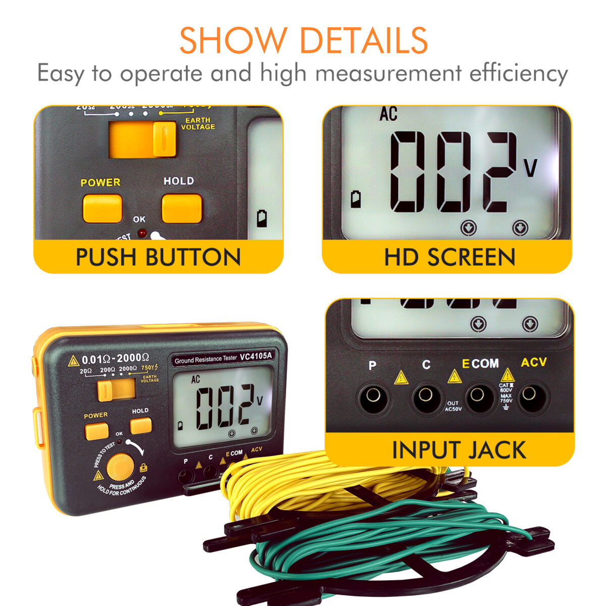VC4105A Digital Resistance Ground Earth Tester