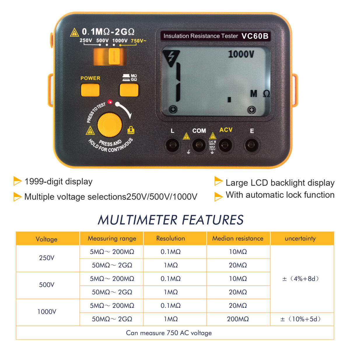 VC60B Digital Insulation Resistance Tester